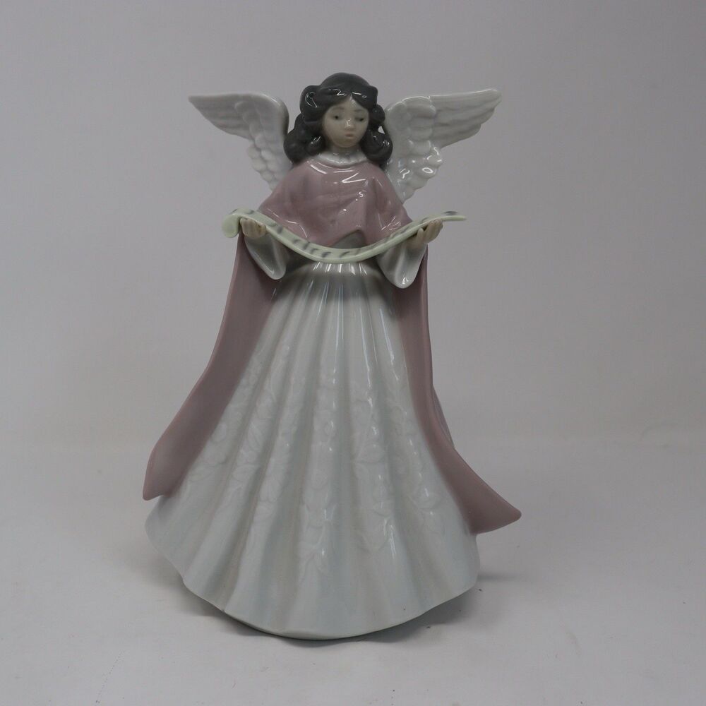 Lladro Angel Tree Topper Figurine Music Pink Dress Stars 7" Glossy Porcelain